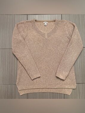 LL Bean beige tan cream knit cotton sweater medium